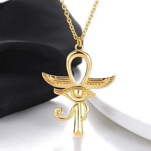 Eye of Horus Egypt Wing Protection Charm Pendant Ankh Cross Religious Necklace for Women Choker 14K Gold Jewelry Pendant