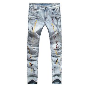 Whole Men Biker Jeans Design Fashion Jeans für Männer Hip Hop Stech Plissee Jeans Europa und den US -Außenhandel FO6717689