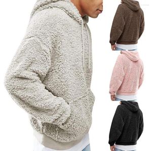 Män039s hoodies höst vinter män toppar fasta mode casual dragstring hooded långärmad pullover hoodie lamm plysch tjock pock7995634