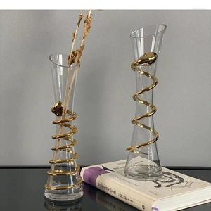 Vasos Golden Python Winding Vaso de vidro transparente vaso hidropônico Potes de flores decorativas Decoração de mesa Decoração moderna da casa