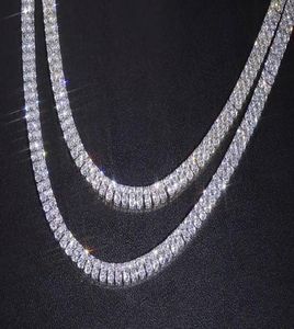 14K Gold Silver 2 Row Tennis Chain Choker 3mm Zircon Lab Diamond Hip Hop Iced Necklace 18inch 22inch3110853