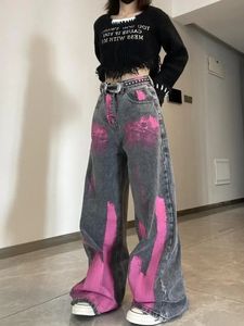 American Fashion Graffiti Tie-dyed Vibe Design Sense Y2K High Street Harajuku Style Retro Jeans Female Hiphop Pants Male 240518