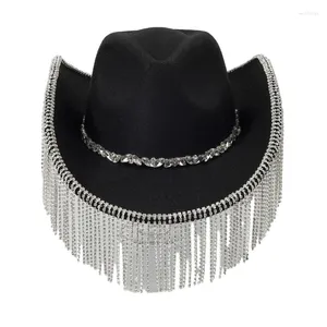 Boinas de chapéu de cowboy espumante Tassels Crystal Wild para Bachelorette Party Ator Atriz