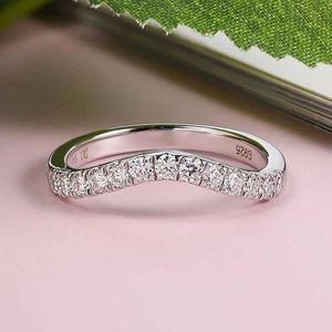 Band Rings S925 Sterling Silver Plated 18K rwoman V-Row r13 D Color Mosilicon Simple Stacked Wedding Ring Fashion Jewelry J240516