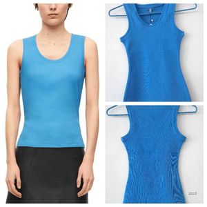 Women Top T Shirts Blue Tank Top Anagram Regular Cropped Cotton Jersey Camis Female Femme Knits Tees Designer Embroidery Knitted Sport Breathable Yoga Vest Tops WCNI