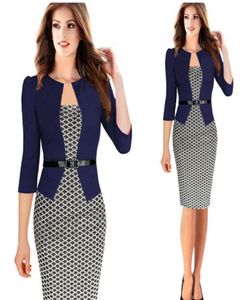 ベルトの女性ワークドレスとサイズのサイズの膝の長さのオフィスレディースドレス2xL2960083を使用した最新の格子縞のデザインファール2ピース