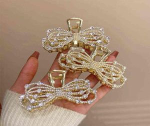 Utsökt Bow Pearl Full Diamond Clip Elegant Grip Hair Clip for Women Daily Wear Smyckesgåvor Hårtillbehör för kvinnor T2208088420115