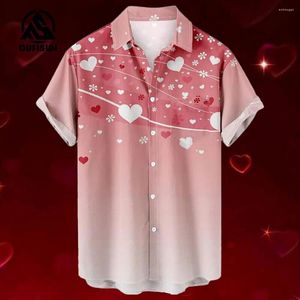 Men's Casual Shirts 2024 Love Graphic Shirt For Mens Short Sleeve Top Summer Apparel Oversized Hawaiian Male Couple Clothe 5XL Tees
