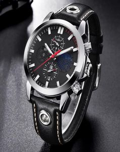 BENYAR Fashion Sports Chronograph Watches Men Moon Phase Leather Skeleton Quartz Watch Support White Red4377559