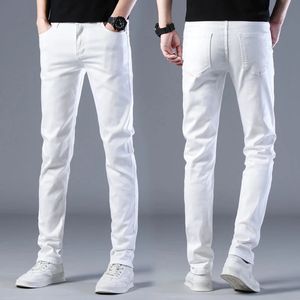 Mens Fashion Brand Elastic Slim Fit Denim Long Bants Casual White Straight Gog