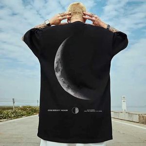 Herr t-shirts M-8xl Summer American Style Creative Back Moon Eclipse Print unisex Extra stor sport kortärmad t-shirt rund hals t-shirt j240515