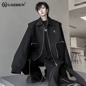 Erkek Ceketler Luzhen High Street Gevşek Ceket Erkekler Metal Süsleme Tasarım Gündelik Moda Omuz Pedi 2024 Modaya uygun ceket LZ2888