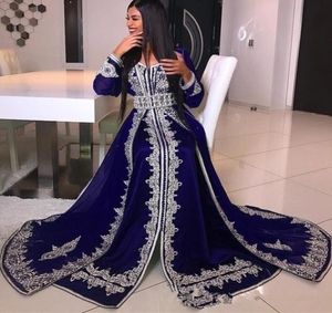 Arabien långärmad prom klänningar vneck crystal pärlor spets applikation abaya caftan glamorous dubai satin golvlängd prom klänning1271518