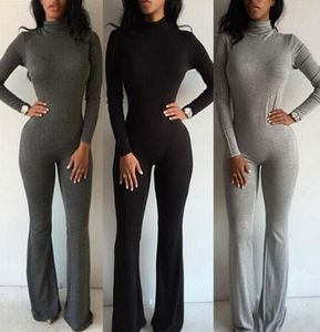 Hela mode casual kvinnliga damer klubbkläder långärmad turtleneck playSuit bodycon party jumpsuit long romper US3664242