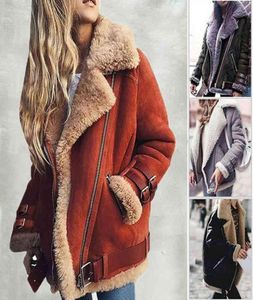 Women039s Leather Faux Shearling Sheepskin Coat Women Thick Suede Jacket Autumn Winter Lambs Wool Short Motorcycle Coats6303079
