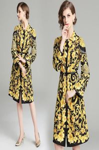 top new style runway womens beautiful floral print button front lapel neck shirt dress office ladies sexy loose casual party print1173496