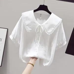 Polos da donna bambola bambola camicia in chiffon a maniche corte per donne estate 2024 maglietta casual bianca top versatile versatile abbigliamento da strada camicie