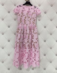 High end custom pink cotton hollow laser carved long skirt dress4333641