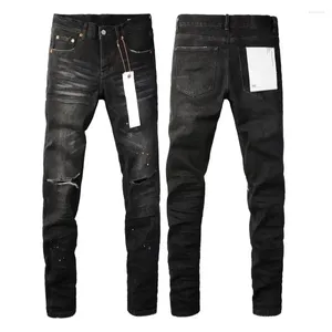 Herr jeans 2024 lila män mode av hög kvalitet gata svart färg prick kniv snitt hål reparera låg stigande mager denim byxor