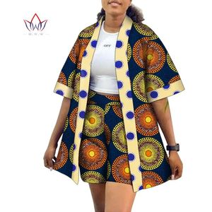 아프리카 옷을위한 아프리카 의류 여름 2 조각 세트 아프리카 인쇄 긴 전면 오픈 코트 탑과 짧은 바지 여성 의상 세트 WY10193