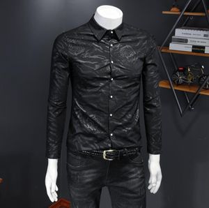 Personalisierte schwarze Leopardenmuster Shirt Herren Longsleeved Frühling und Herbst Dünne Tops Slim Fit Spirit Guy Plus Größe Shirt5019406