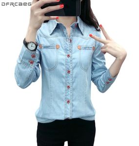 2018 Autumn Casual Camisa Jeans Feminina långärmad denimskjorta Kvinnor plus storlek Blusknappfickor Chemise Femme Ladies Tops1712484