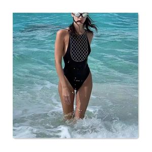 Womens Designer Bikini Women Swimsuit One Piece Summer Beach Sexy Hanging Neck Lace Open Back Triangle Bikini High Quality Versatile Women's Black Swimsuit