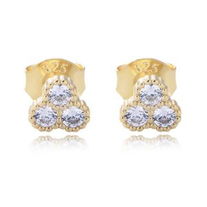 Stud Fulsun Newest dainty 925 Sterling Silver 14K 18k gold plated white CZ Zircon Three stone small Bar Stud earrings For Women girls Q240517