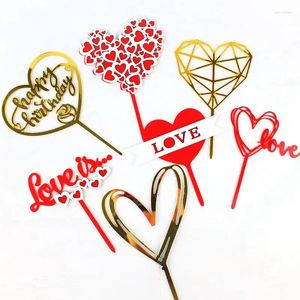 Dekorativa figurer 10st 7Color Acrylic Plastic Love Letter Red Heart Decorations Cake Insert Cards Festive Party Wedding Proposal