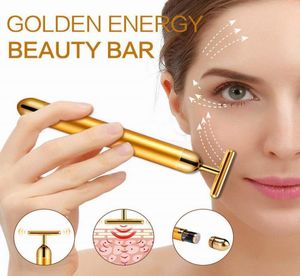 Protable Energy Beauty T Gold Bar Pulse Firming Massager Skin Rejuvenation Facial RollerMassager Derma Skincare Wrinkle removal H4468999