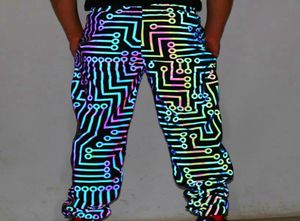 MEN039S Pants Coulple Geometrische Schaltungslinien farbenfrohe reflektierende Hip -Hop -Windbreaker reflektiert leichte Freizeithosen Jaqueta Mas9223762