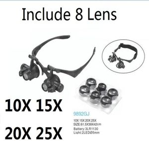 Büyüteç 10x 15x 20x 25x Göz Takı Saati 2 LED ışık ve 8 lens yeni Loupe Microscope8857287