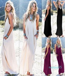 Mode Women039S Summer Boho Casual Long Maxi Evening Party Cocktail Beach Dress Sundress Belt Collar Pocket Long kjolar Sexy6008958