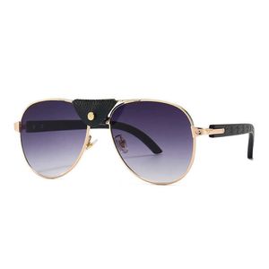 Sunglasses 2022 High Quality Brand Designer Women Men Pilot Sunglasses Oversized Frame Leather Sun Glasses Hip Hop Male Female Shades U 303m