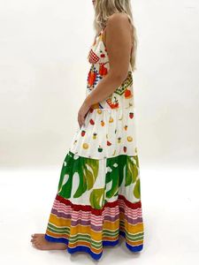 Casual Dresses Women Floral Spaghetti Strap Maxi Dress Sleeveless Deep V-Neck Flowy Long Vacation Beach Boho Sundress