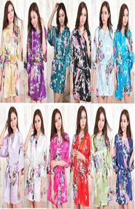 Seda cetim no noivo Dama de dama de honra curta Kimono Night Night Robe Floral Bathrobe Peignoir Femme Moda Vestido de Moda para 2289886