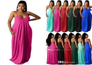 Kobiety w dużych rozmiarach sukienki Maxi swobodna luźna sukienka 2022 Designerska Sling Sexy One Piece Spódnica z kieszonkową letnią damą odzież6492939