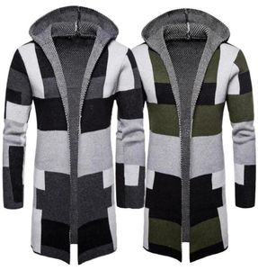 Men039s Jackets Hooded Knit Cardigan Sweater Coat Long Sleeve Color Blocks Overcoat For Men Fashion9021085