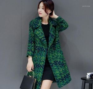 Wool Coat Women Slim Mediumlong Tweed Jacket Female High Quality Outwear Green Brand DC4636177814