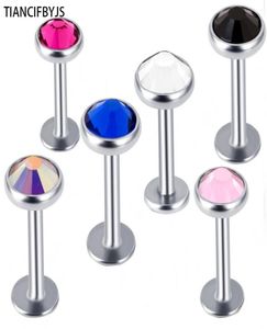 Mode rostfritt stål läppring stud piercing labret piercing tragus lage med olika kristall 100 st9766830