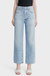 Calça de algodão de cintura alta de jeans feminina