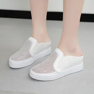 Casual Shoes Spring Embroidered Floral Slippers For Women's Crawling Outer Air Mesh Mule Platform Fashion Breathable Flip Sole