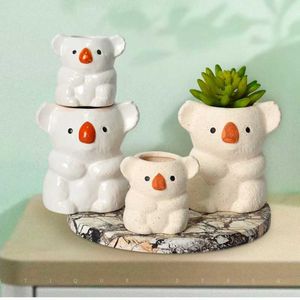 Planters Pots Cute Koala Flower Pot Home Garden Decoration Creative Animal Statue Ceramic Flower Pot Mini Bedbasin Desktop DecorationQ240517