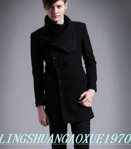 Black Casual Oblique Placket Wool Capellone Uomini 2017 Giacche e cappotti maschi maschi Overpoati di lana vestito inverno Giacca di trench Short Trench 2xl1616605