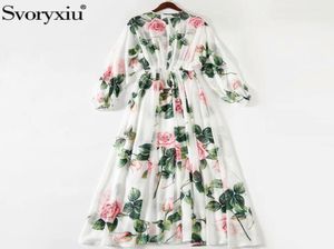 SvoryXiu Runway Custom Summer Plus Size Maxi Dresses Women039s Elegant Lantern Long Sleeve Rose Flower Print Bohemian Long Dres5435806