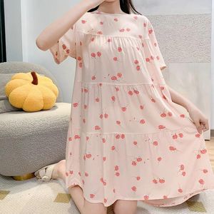 Women's Sleepwear Nightgown Sweet Summer Sleeping Dresses Loose Printed Cotton Nightdress Short Sleeve Sleepshirt Lounge Wear