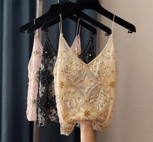 Sexy Hollow Out Women Lace Camis Work Work Women Tanks Tops Bling Gold Liginas Camis 2205192772731