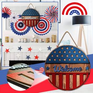 Decorative Flowers Wooden Hanging Sign Stars And Stripes Door Wall Decorations For Independence Day Memorial 30 X 30cm Circular Flower