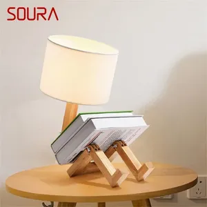 Bordslampor Soura Nordic Lamp Creative Wood Person Desk Lysning Led Dekorativ för hem sovrumsstudie