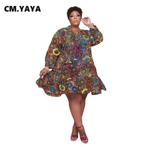 CMYAYA Women Plus Size Dress Print Full Sleeve Oneck Knie Länge Loose Maxi Kleider Sexy Mode Vestidos Herbstoutfits 2205166797150